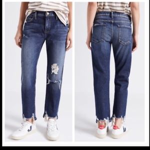 $248 CURRENT ELLIOTT THE CROPPED STRAIGHT FURTHER DESTROY W/ HACKED HEM JEANS 25